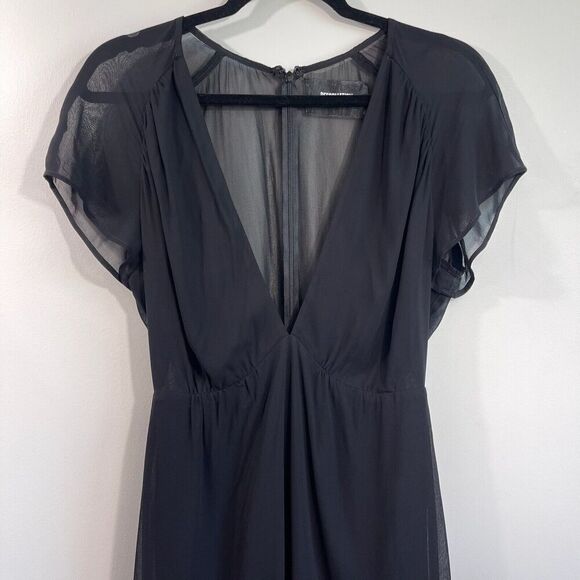 Reformation Positano Black Semi-Sheer Georgette V-Neck Midi Dress 2P - Picture 4 of 9